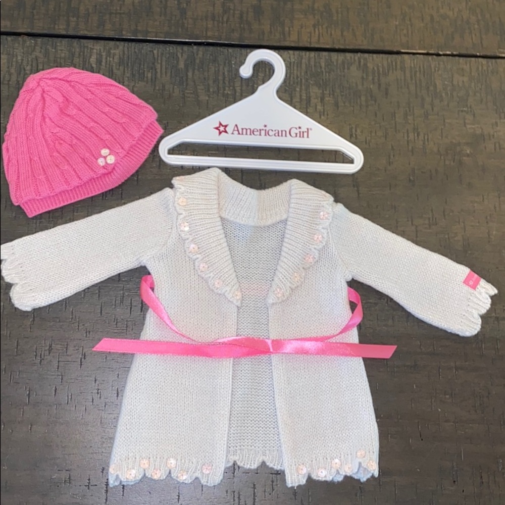 American Girl store Doll sweater & Pink knit hat
